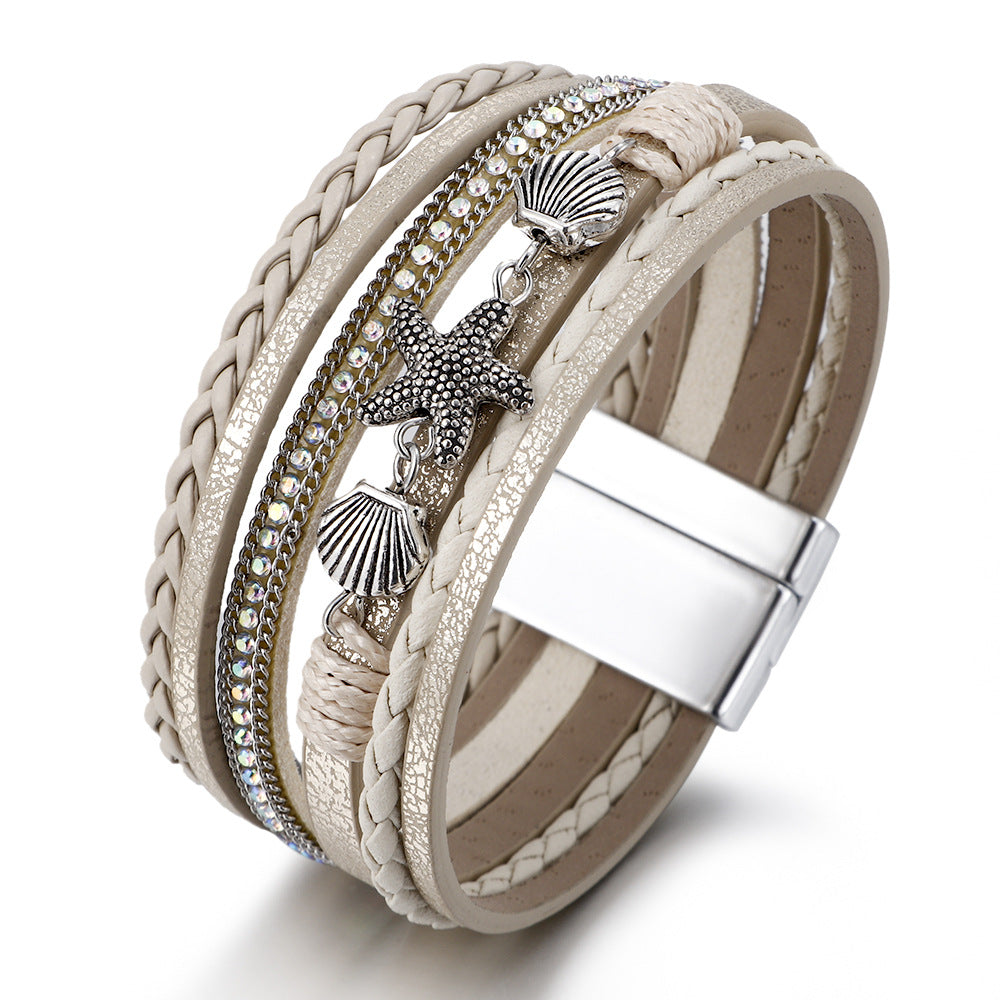 Brazalete de cuero de estrella marina al por mayor de conchas